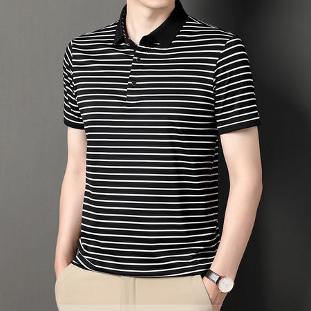 2024 Men's New Striped Cotton Business Casual Short Sleeved POLO Shirt Fashion Short Sleeved Comfortable and Breathable Top