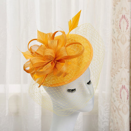 Double hemp yarn pattern design feather accessories big brim sun hat elegant banquet hat wedding beach vacation equestrian hat