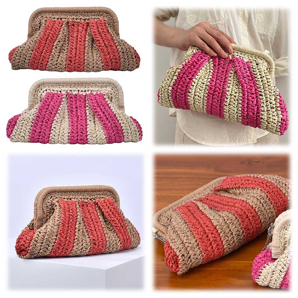 Straw Clutch Handbag Straw Evening Bag Handmade Clutch Purse Striped Woven Handbag Designer Weaving Pouch for Evening Party