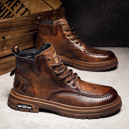 Hot Sale Brown Men's Boots Comfort Outdoor Men Motorcycle Boots Casual Lace-Up Ankle Boots Man Platform Boots botas para hombre