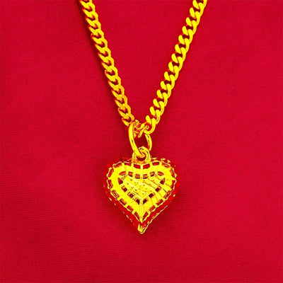 9999 24K heart-shaped necklace, ethnic style luxury hollow pendant, women's gold necklace pendant, gold jewelry jewelry