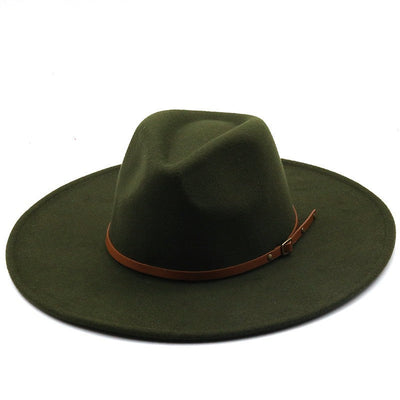 9.5cm Wide Brim Fedora Hats with Brown Belt Autumn Winter Women Party Top Hat Men Jazz Retro Cowboy Felt Cap Panama Sun Hat
