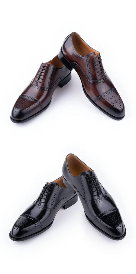 Classic Brogue Shoe Men's Business Suits Matches New Style Genuine Cowhide Handmade Formal Office Wedding Party Mans Dress Shoes