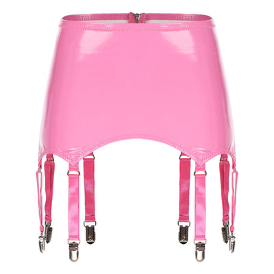 Womens Garters Latex Skirts Ladies Suspender Belt Wet Look Patent Leather Mini Skirts Garters with Metal Clips Clubwear Costume