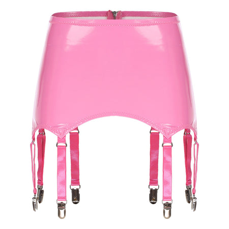 Womens Garters Latex Skirts Ladies Suspender Belt Wet Look Patent Leather Mini Skirts Garters with Metal Clips Clubwear Costume