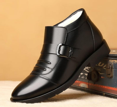 Snow Boots for Men Leather Black British Style Winter Shoes Man Casual Thick Plush Work High Quality Anti Slip Fleece Fashion