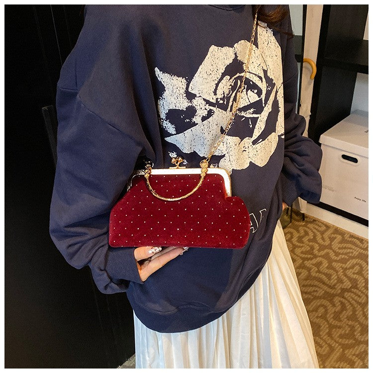 Luxury Design Women's Evening Clutch Purse Dinner Party Ladies Small Clip Shoulder Bag Handbags Retro Female Chain Crossbody Bag