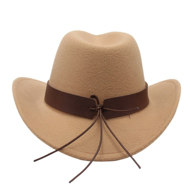 New Felt Western Cowboy Hat Ox Head Accessories Ethnic Style Roll Brim Cowgirl Cap with Cow Band Soft Jazz Fedora Hats Men