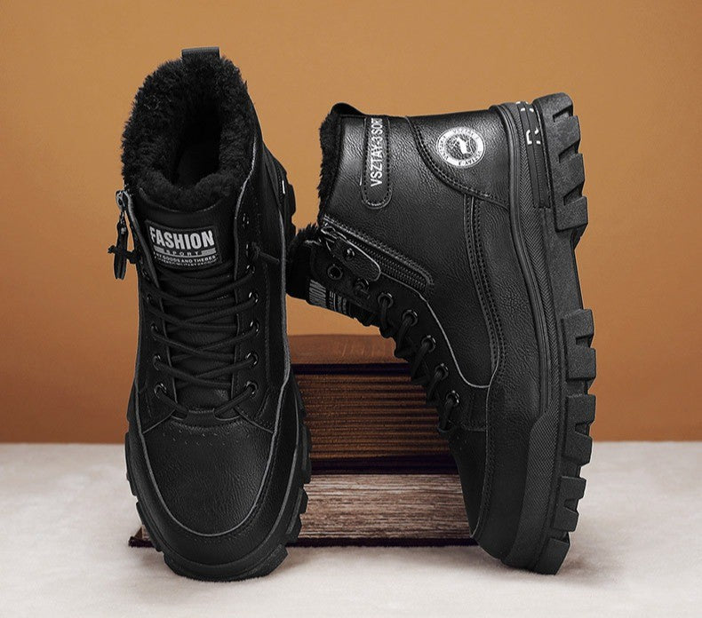 New winter plush  thick warm men's cotton shoes trendy outdoor high top male snow boots