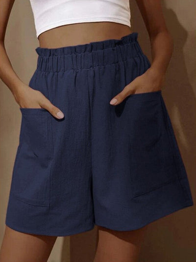 Summer New Loose Large Size Casual Shorts Women's Solid High Waist Casual Pants Two Pockets Wide Leg Pants Female Shorts Sport