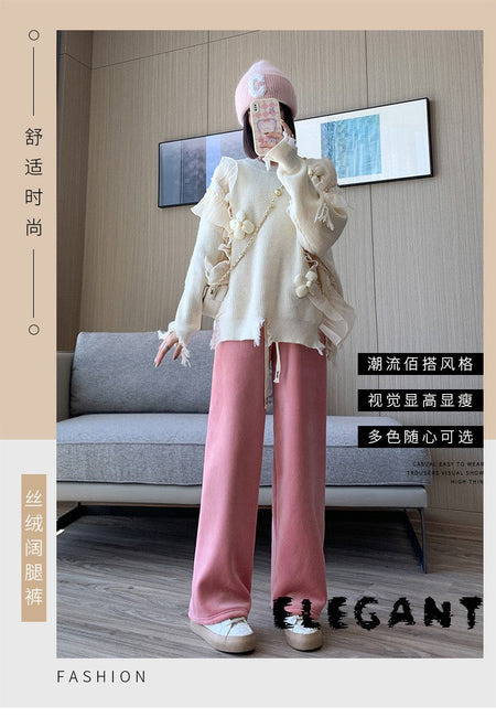 Women Long Pants Spring Autumn Women Elastic Waist Stright Long Wide leg pants 2024 Casual Female Long Pants Trousers