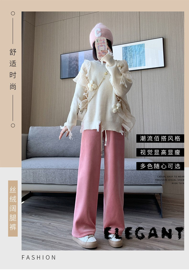 Women Long Pants Spring Autumn Women Elastic Waist Stright Long Wide leg pants 2024 Casual Female Long Pants Trousers