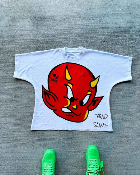 American Hip-hop Anime Print Oversized T-shirt Men Retro Trendy Streetwear Top Pure Cotton Round Neck Casual Loose Short Sleeves