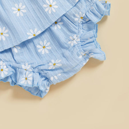 Baby Girl Daisy Outfit Toddler Girls Flying Sleeve Babydoll Tops Elastic Waist Ruffle Shorts Cute Summer Clothes 2Pcs Sets