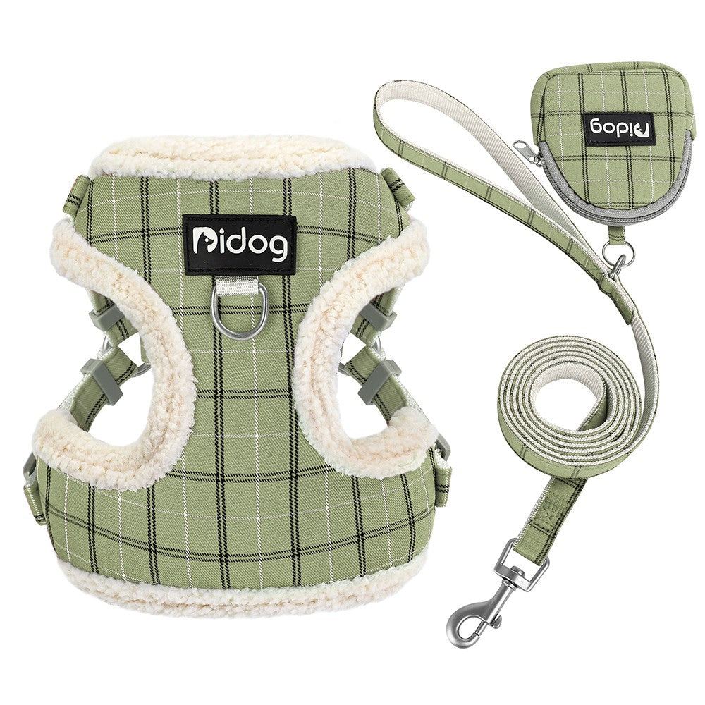 Breathable Dog Harness Leash Bag Set Winter Warm Dog Fur Harnesses Vest Pet Walking Rope With Garbage Bag for Small Medium Dogs