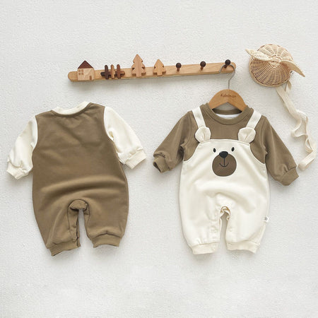 Autumn Baby Bodysuit Little Bear Pattern Dual Color Long Sleeve Warm Jumpsuit Baby Clothes Baby Boys Girls Romper 0-2 Years Old