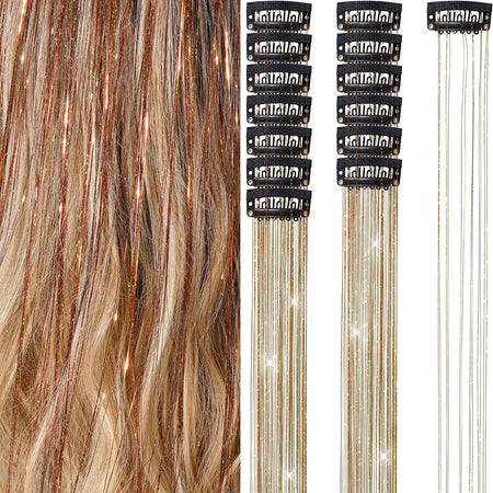 6Pcs 50cm Sparking Shiny Hair Tinsel Hair Extensions Tinsel Synthetic Hair Clip  Extensions Women for Braiding Headdress