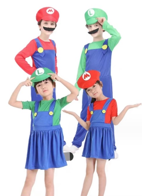 Anime Odyssey Super Luigi Brothers Cosplay Costume  Adult Children's Jumpsuit Beard Hat  Set Halloween Costume