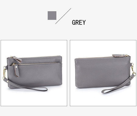 Women's Wristlet Clutch Purse Genuine Leather Clutch Cellphone Smartphone Long Wallet Vintage Purse Travel Double Zip Wristlets