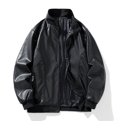 Leather Jacket Men Coats Windproof Oversized 6XL 7XL 8XL Plus Size Autumn Motorcycle Travel Fleece Black Zipper Winter Overcoat