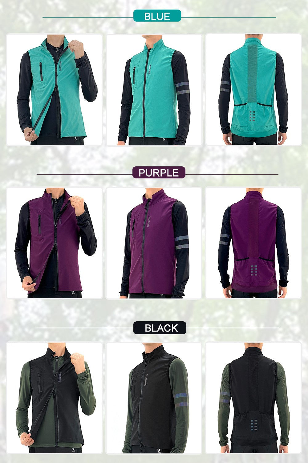 WOSAWE Mens Cycling Windproof Jacket Ultralight Windbreaker MTB Road Bike Vest Water Resistant Long Jersey with 2 way YKK zipper