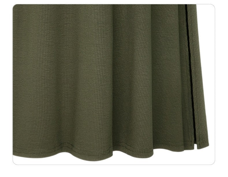 Plus size women's fashionable knitted half skirt high waist slit A-line skirt high stretch ankle length mid length skirt