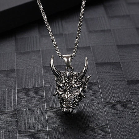 Gold Color Horn Ghost Mask Pendant Necklace For Men Retro Style Stainless Steel Neck Chain Silver Color Jewelry Halloween Gift