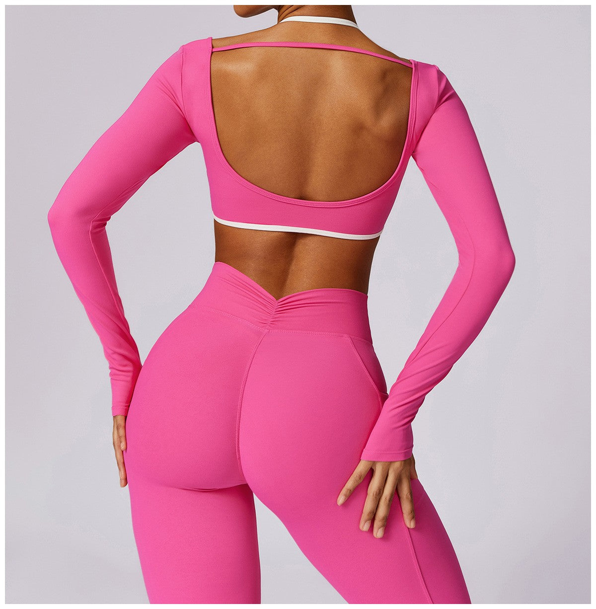 Yoga Set 2PCS Women Sportswear Push Up Workout Clothes Athletic Wear Gym Legging Fitness Bra Crop Top Long Sleeve Sports Suits