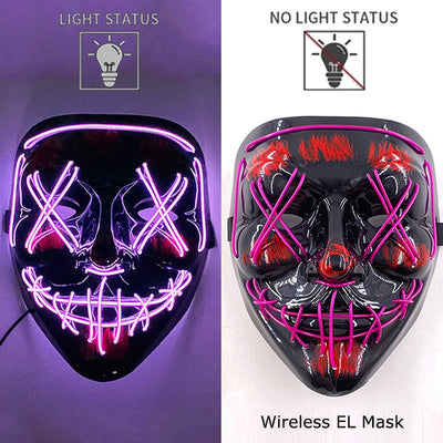 Wireless Neon LED Purge Mask Glow in The Dark Cosplay Horror Mask Halloween Masquerade Party Masks Glowing Funny Dress Up