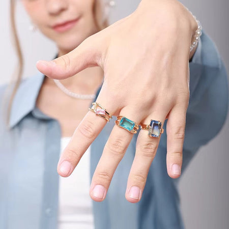 Luxury Stainless Steel Rings Gold Plated Colorful Stone Zircon Crystal Heart Ring For Women Wedding Boho Jewelry Christmas Gift