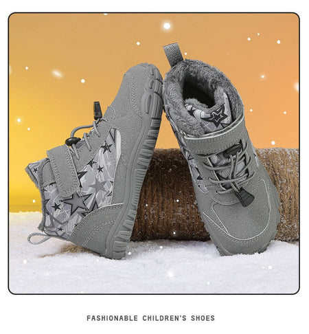 2025 Kids Barefoot Snow Boots Wide Toe Winter Insulated Waterproof Fur Lined Shoes for Boys Girls Cold Weather Outdoor Sneakers