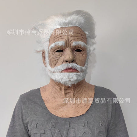 Old Man Mask Full Head Realistic Grandpa Face Wig Scary Elderly Costume For Halloween Party Centerpiece Home Display For Adults