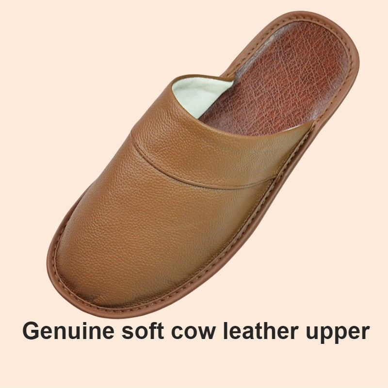 Big sizeGenuine Cow Leather Slippers Homes in indoor slipper Spring Autumn men women elderly non-slip casual single Slides shoes