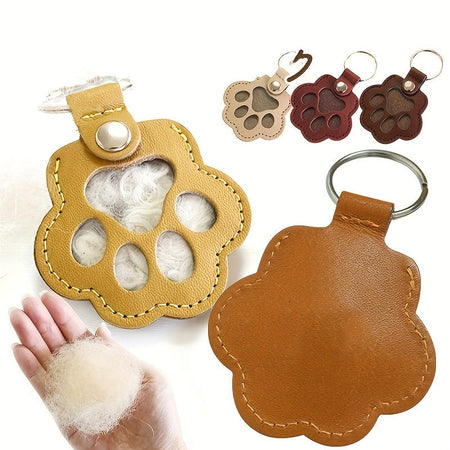 Pet Hair Memorial Keychain PU Leather Keepsake Locket for Cat Dog Fur Pet Hair Storage Pendant Handbag Hanging Accessories
