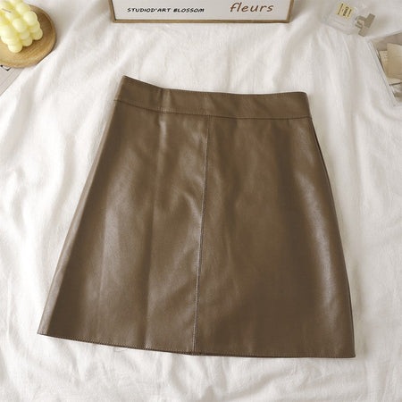 Faux Leather Mini Skirt for Women High Rise A-line PU Short Skirt with Built-in Shorts Black Brown Autumn Winter Trend Outfit