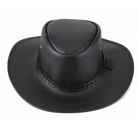 Combhasaki Mens Western Cowgirl Hats with Adjustable String Artificial Leather Wide Brim Outdoor Fashion Unisex Sunshade Cap