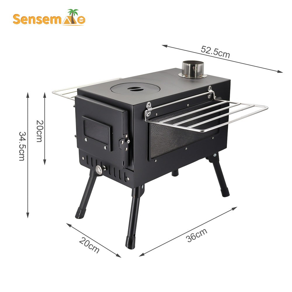 Folding Camping Wood Stove,Portable Tent Heater with 5-Section Detachable Chimney,Ice Fishing Firewood Burner,Outdoor Cook & BBQ