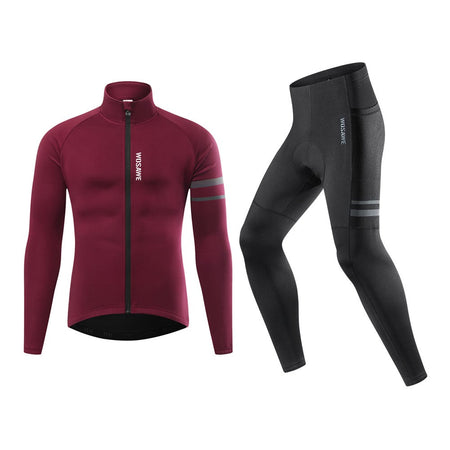 WOSAWE Men's Cycling Jersey Set Winter Fleece Cycling Jacket Pants Warm Long-sleeved Suit Bike Bicycle Jacket Riding Suit