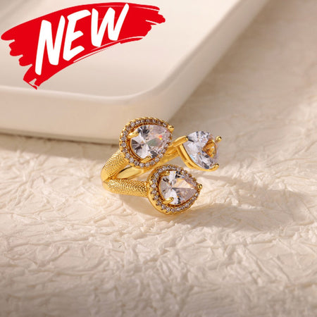 Luxury Stainless Steel Rings Gold Plated Colorful Stone Zircon Crystal Heart Ring For Women Wedding Boho Jewelry Christmas Gift