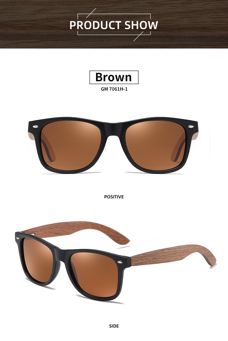 GM Environment-Friendly Retro Walnut Wood Sunglasses UV400 Polarized Bamboo Sunglasses Men's Fashion Trendy Anti Blue Lens 7061h