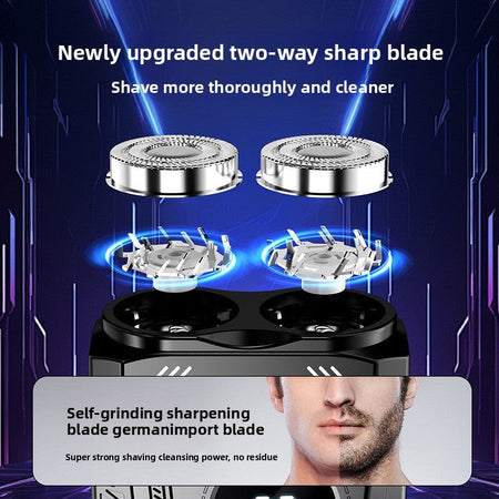 Powerful Dual Blade Mini Electric Smart Shaver Digital Display Beard Trimmer Tool 36Db Household& Car