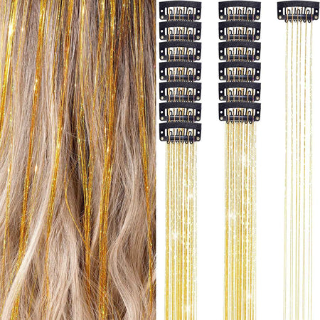 6Pcs 50cm Sparking Shiny Hair Tinsel Hair Extensions Tinsel Synthetic Hair Clip  Extensions Women for Braiding Headdress