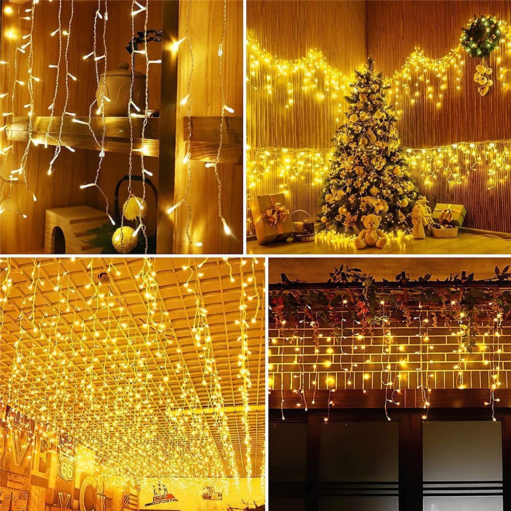 Solar Curtain Icicle Light 3.5M Eaves Decor Outdoor Fairy String Lights Wedding Party Christmas Stair Decor Garden Garlands