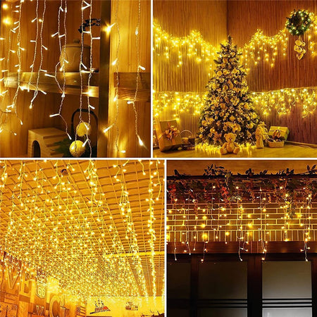 Solar Curtain Icicle Light 3.5M Eaves Decor Outdoor Fairy String Lights Wedding Party Christmas Stair Decor Garden Garlands