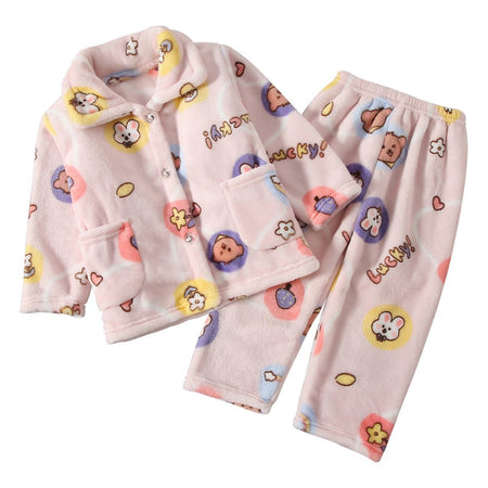 High Quality Coral Fleece Flannel Cute Cartoon Pattern Pajama Sets Boys and Girls Long Sleeve Warm Comfortable Winter Sleepwear
