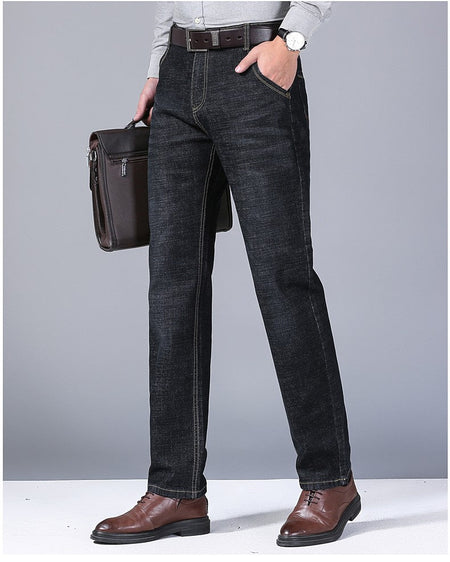2025New Business Men's Jeans Casual Straight Stretch Fashion Classic Blue Black Work Denim Trousers Male Brand Clothing