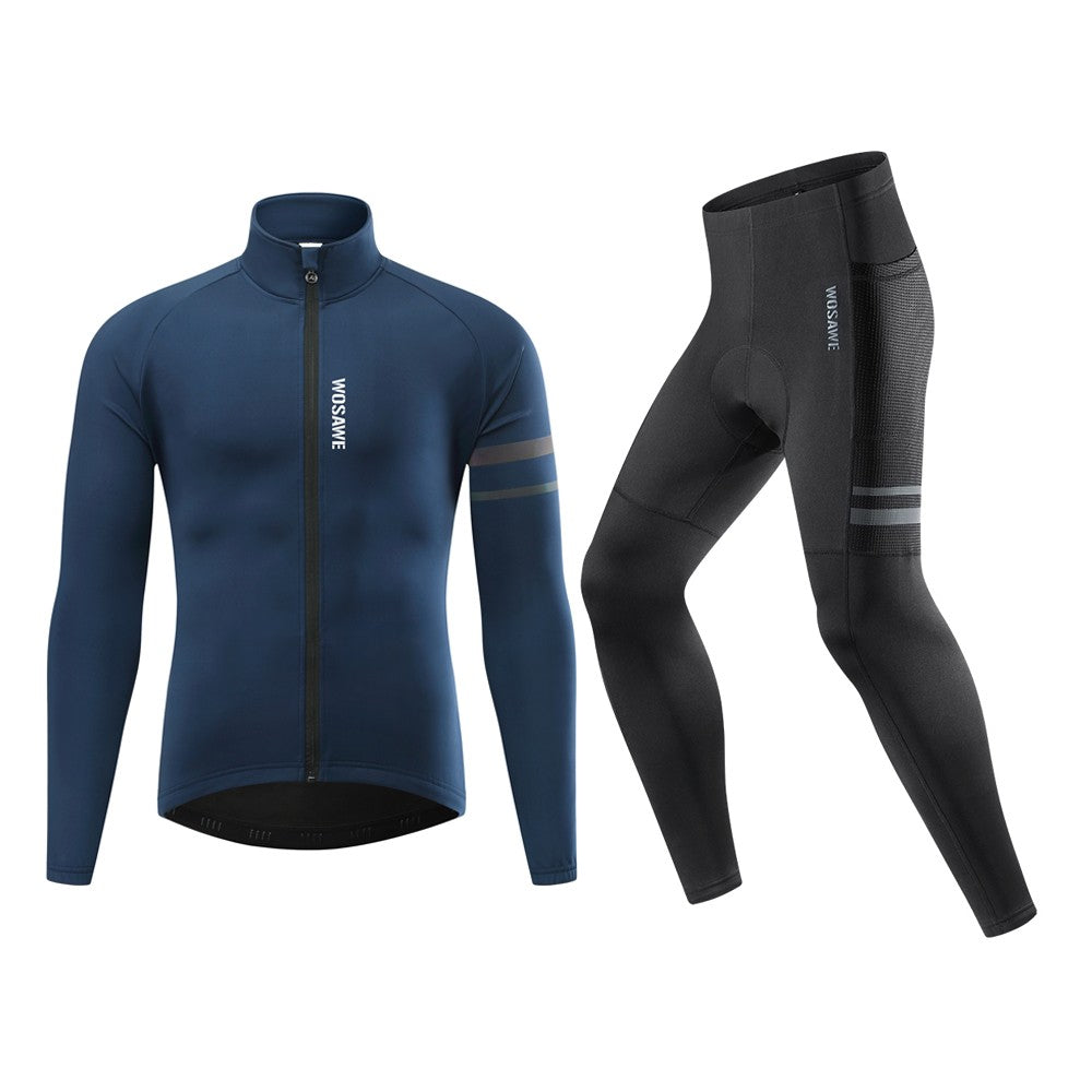 WOSAWE Men's Cycling Jersey Set Winter Fleece Cycling Jacket Pants Warm Long-sleeved Suit Bike Bicycle Jacket Riding Suit