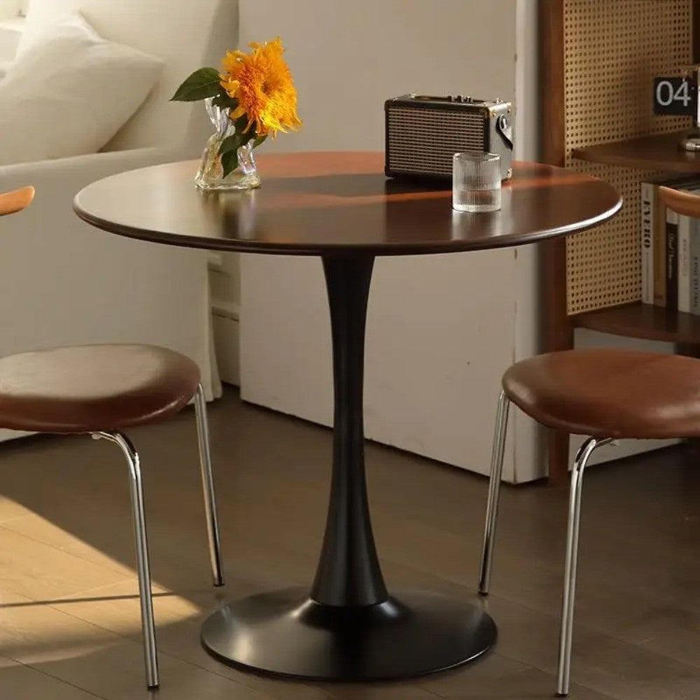 23.6-Inch Walnut Round Tulip Table With Steel Pedestal Base For 2-4 People Modern Minimalist Small Round Dining Kitchen Table