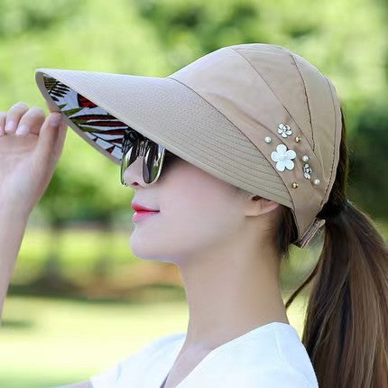 Summer Sun Protection Folding Sun Hat For Women Wide Brim Cap Ladies Beach Visor Hat Girl Holiday UV Protection Sun Hat