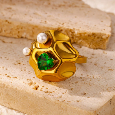 Luxury Stainless Steel Rings Gold Plated Colorful Stone Zircon Crystal Heart Ring For Women Wedding Boho Jewelry Christmas Gift